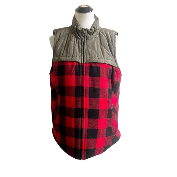 Maurice’s Red Buffalo Plaid Flannel Puffer Zip Up Vest Size XL Outdoors Hunting - Picture 2 of 10